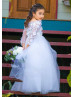 Off Shoulder White 3D Flowers Appliques Flower Girl Dress